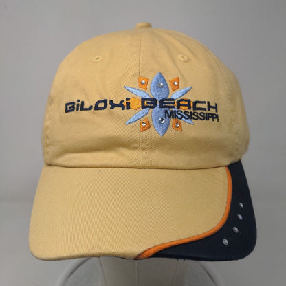 Biloxi Beach Mississippi Strapback Hat Tan OSFA Bio-Domes Headgear Embroidered