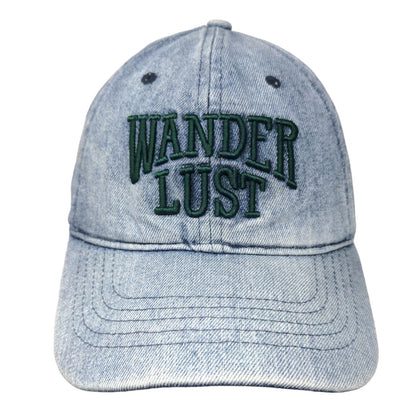Wander Lust Slideback Denim Hat Blue OSFM Embroidered Adjustable 6 Panel