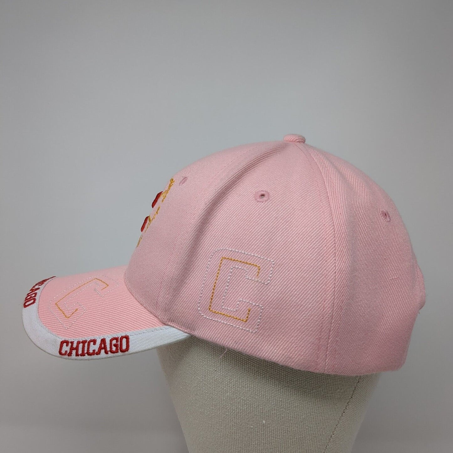 Chicago Strapback Hat Pink One Size Adjustable Embroidered Patriotic 6 Panel