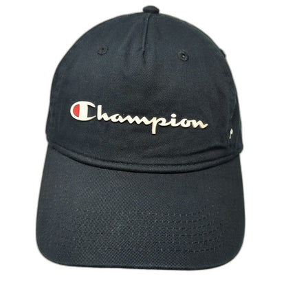 Champion 5 Panel Black Hat One Size Slideback Cotton Script Logo C Logo Adjust