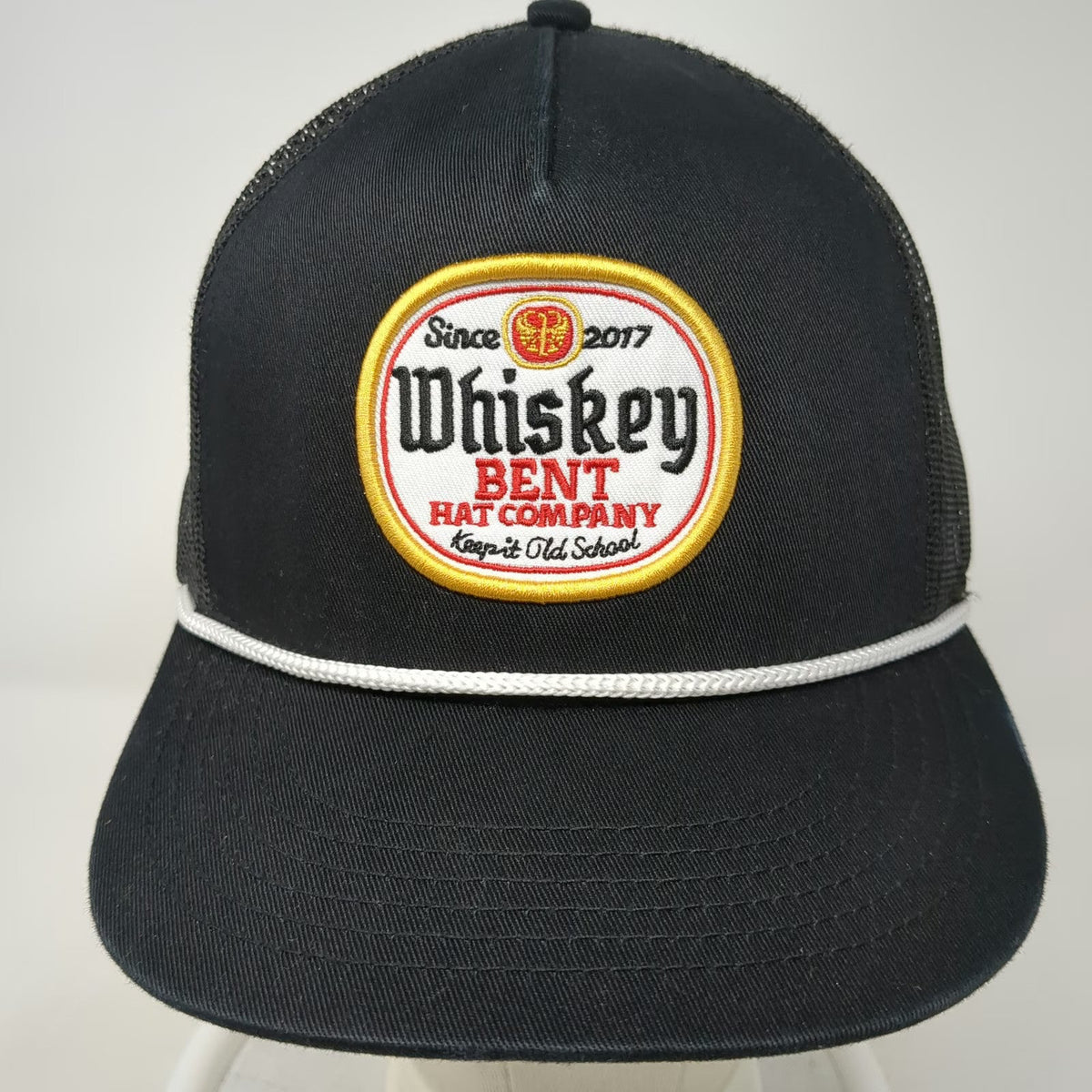 Whiskey Bent Trucker Hat Black One Size Mesh Rope Patch Snapback Old School