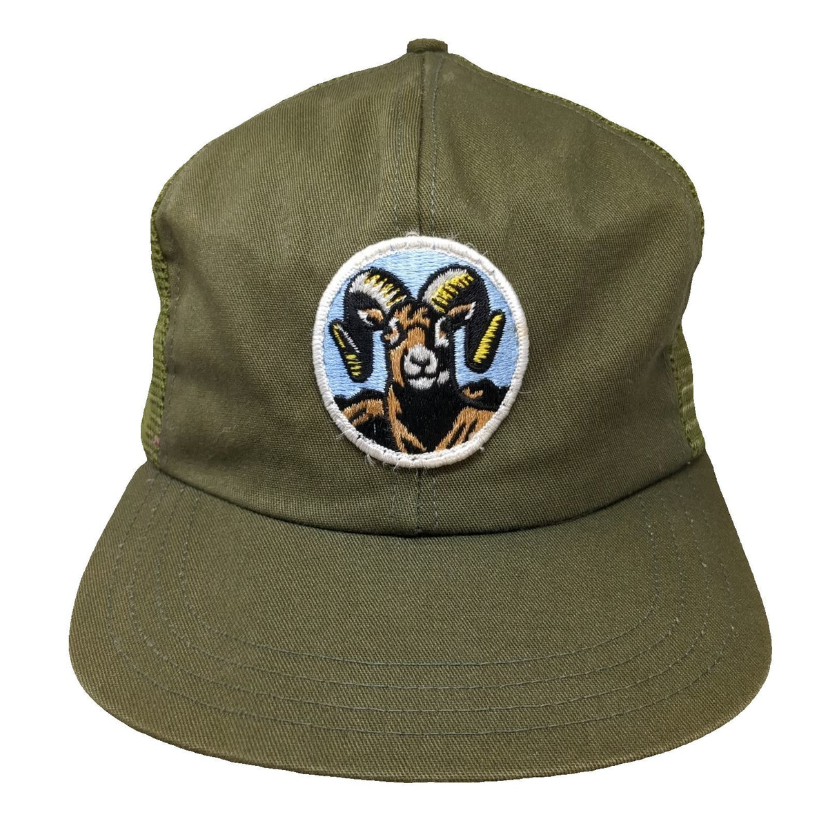 Green Trucker Hat Mesh Snapback Ram Animal Bighorn Sheep Patch Outdoor Vintage