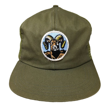Green Trucker Hat Mesh Snapback Ram Animal Bighorn Sheep Patch Outdoor Vintage