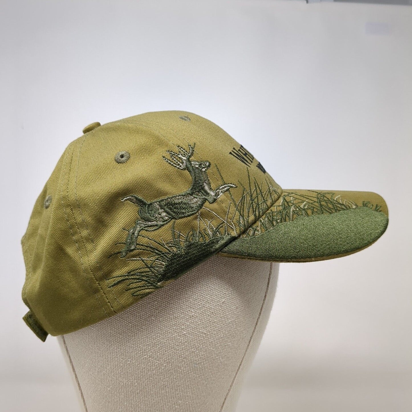 Whitetail Whiskey Strapback Hat Green OSFA Embroidered Deer 6 Panel Cotton