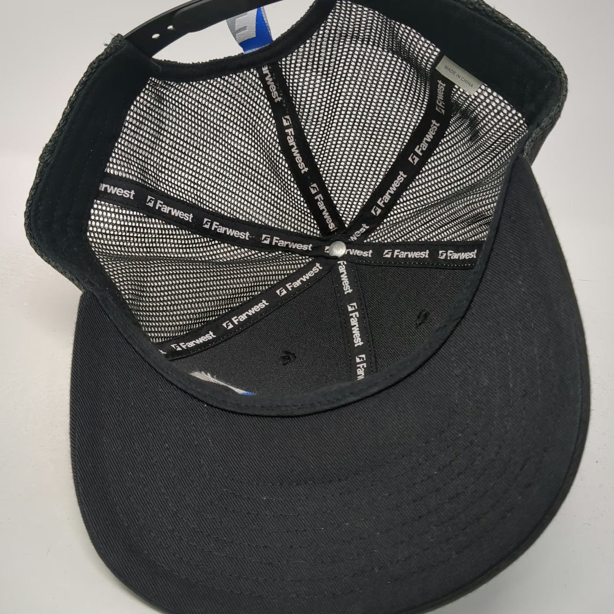 Farwest Baseball Cap Black One Size Snapback Mesh Hat Logo Pattern Patch Stitch