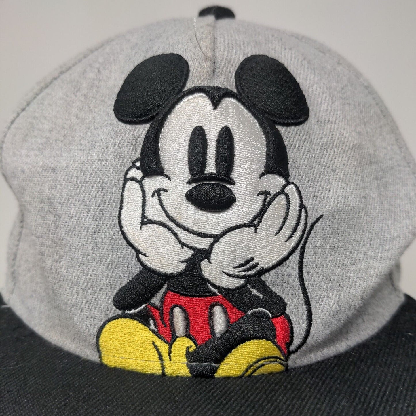 Disney Men's Snapback Hat Gray Black Adjustable Embroidered Mickey Mouse Logo