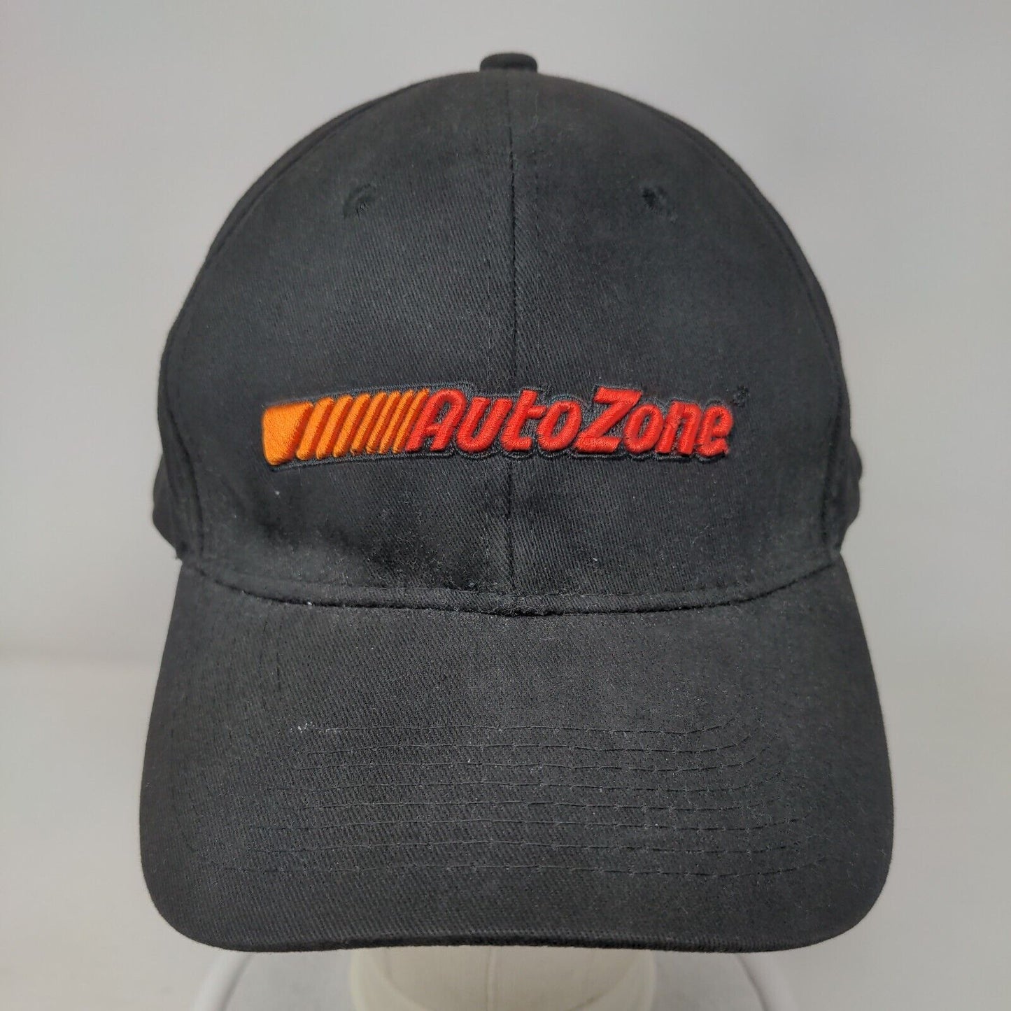 Auto Zone Strapback Hat Black OSFA Adjustable Embroidered Vented Holes 6 Panel