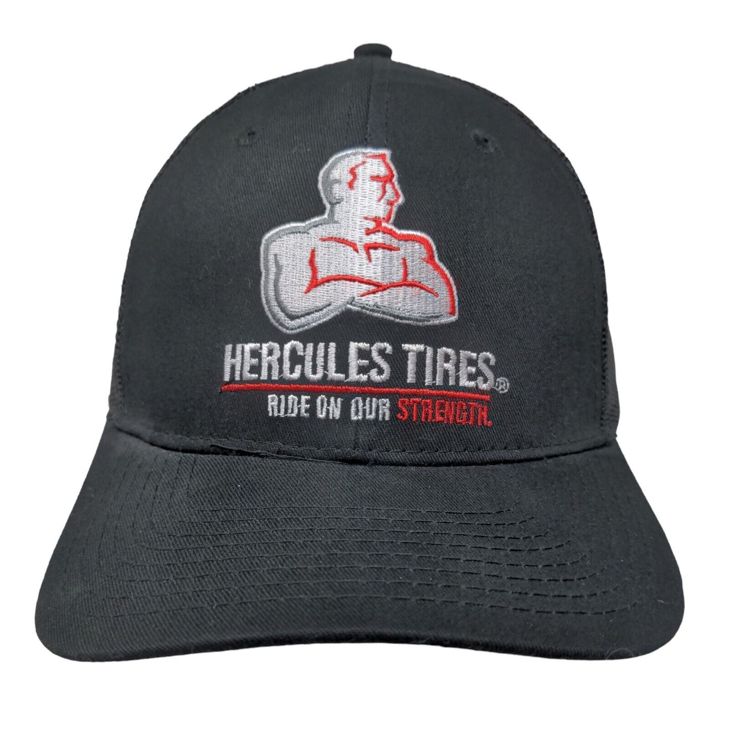 Hercules Tires Men's Snapback Mesh Back Trucker Hat Black Embroidered Logo