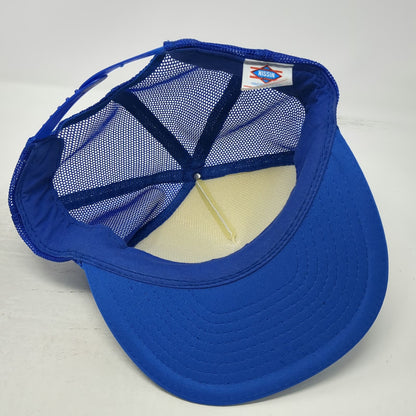 Nissin Trucker Hat Blue White One Size Road Runner Auto Body Mesh Snapback Foam