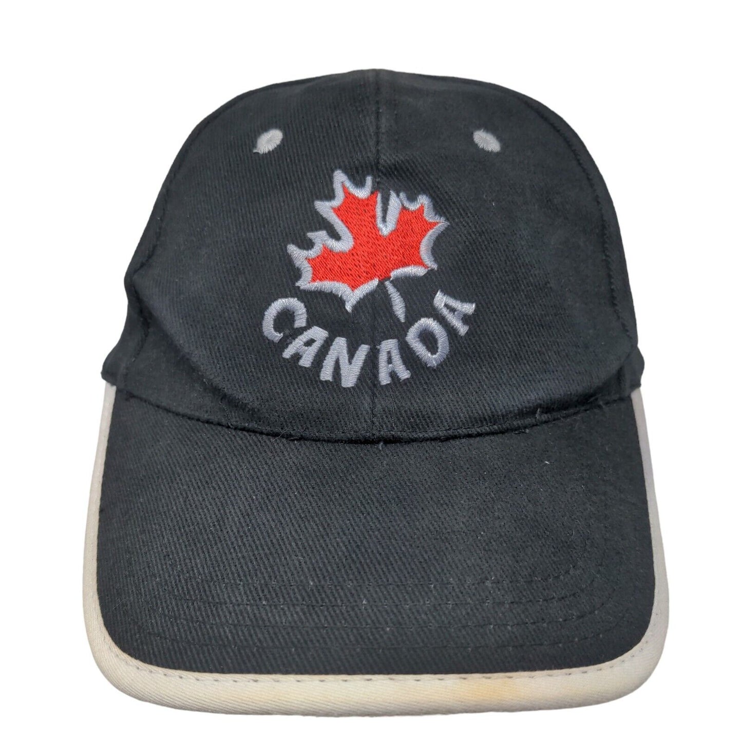 Canada Maple Leaf Strapback Hat Black One Size Embroidered 6 Panel