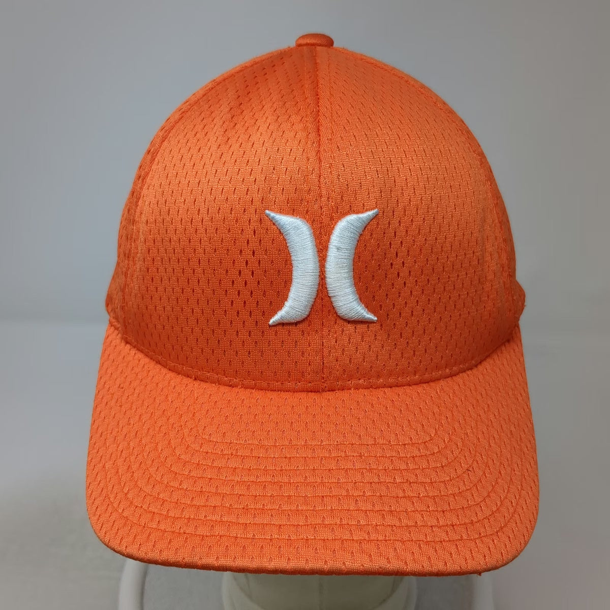 Hurley Baseball Cap Orange XL Flexfit Mesh Textured Embroidered Logo Sport Hat
