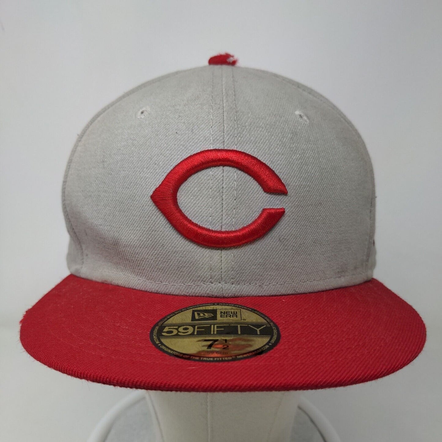 New Era 59Fifty Cooperstown Men's Fitted Hat Gray 7 1/2 Cincinnati Reds Lonnie