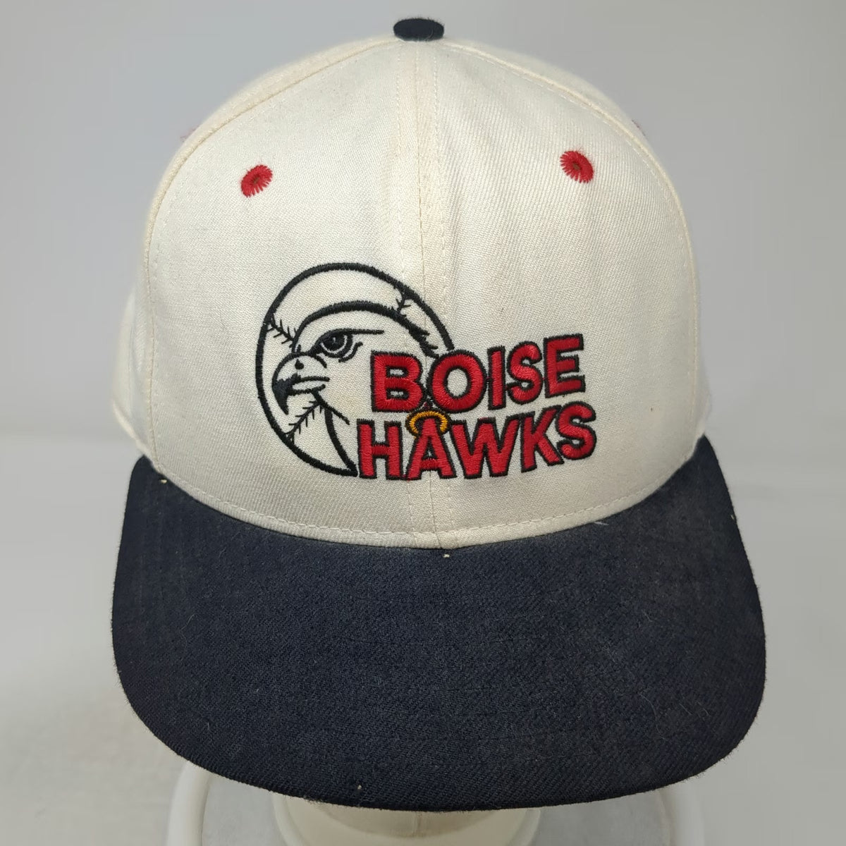 Boise Hawks Minor League New Era Cap Beige Black Red 7 3/8 Wool Made in USA 5950