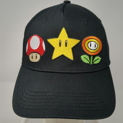 Super Mario 5 Panel Black One Size Snapback Mushroom Star Fire Flower Icons Hat