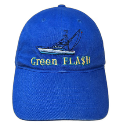 KC Caps Blue One Size Baseball Cap Hat Green Flash Sport Fishing Boat Slideback