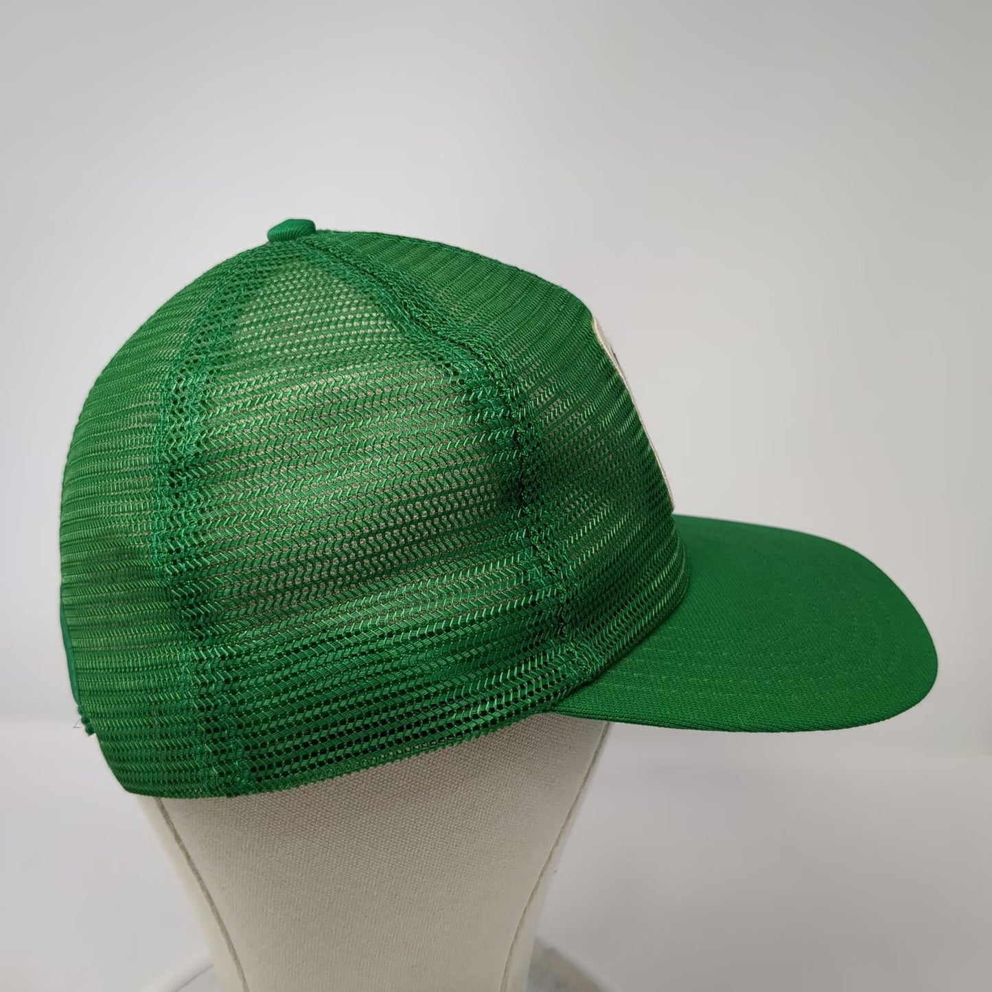 Pro Fit Trucker Hat Green Vintage Johnston Pumps Logo Mesh Snapback Made USA