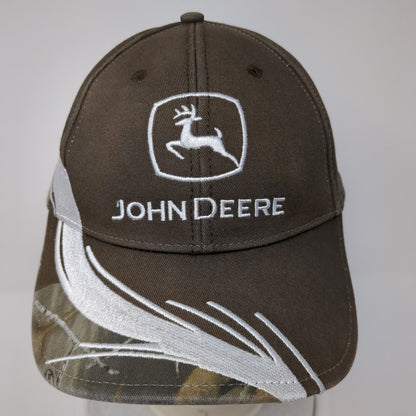 John Deere Strapback Hat Brown One Size Adjustable Embroidered 6 Panel Cotton