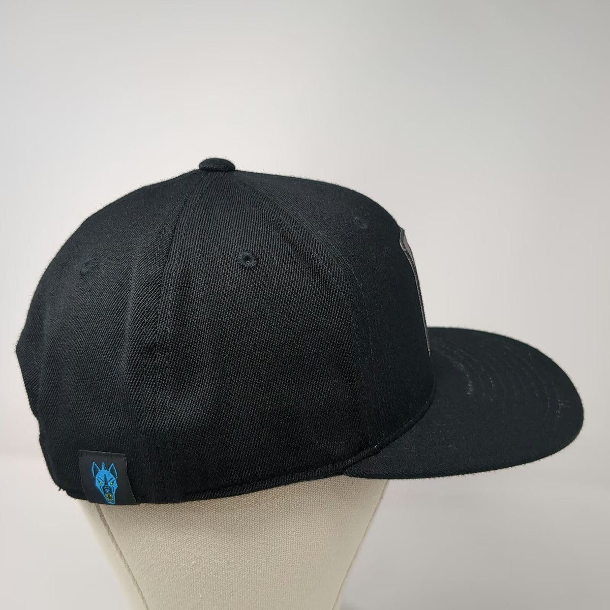 Otto Snapback Black One Size Embroidered Blue Wolf Monster Patch Flat Bill Hat