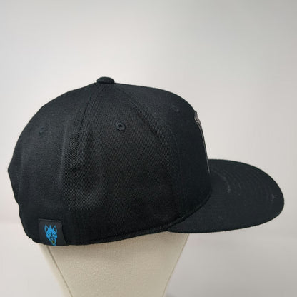 Otto Snapback Black One Size Embroidered Blue Wolf Monster Patch Flat Bill Hat