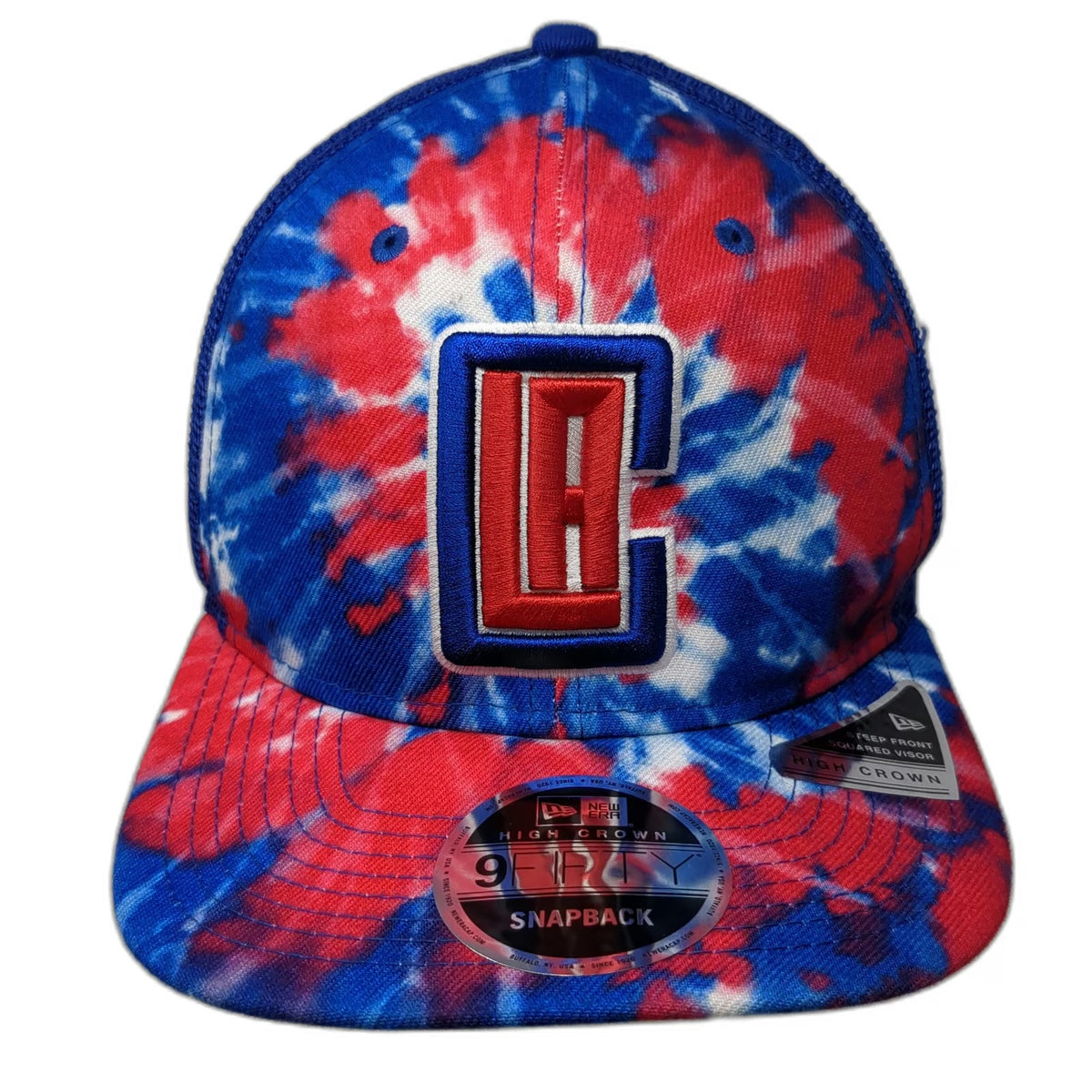 New Era NBA Los Angeles Clippers Trucker Hat Blue Red White OSFM Tie-Dye Mesh