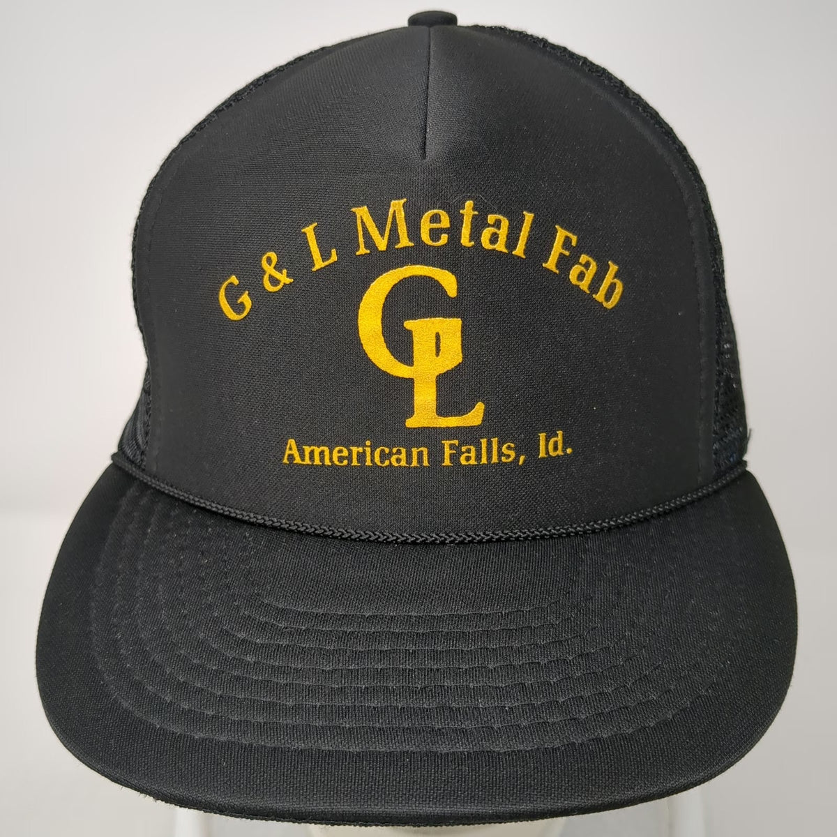 Otto Black One Size Trucker Hat G&L Metal Fab Snapback Mesh Rope American Falls