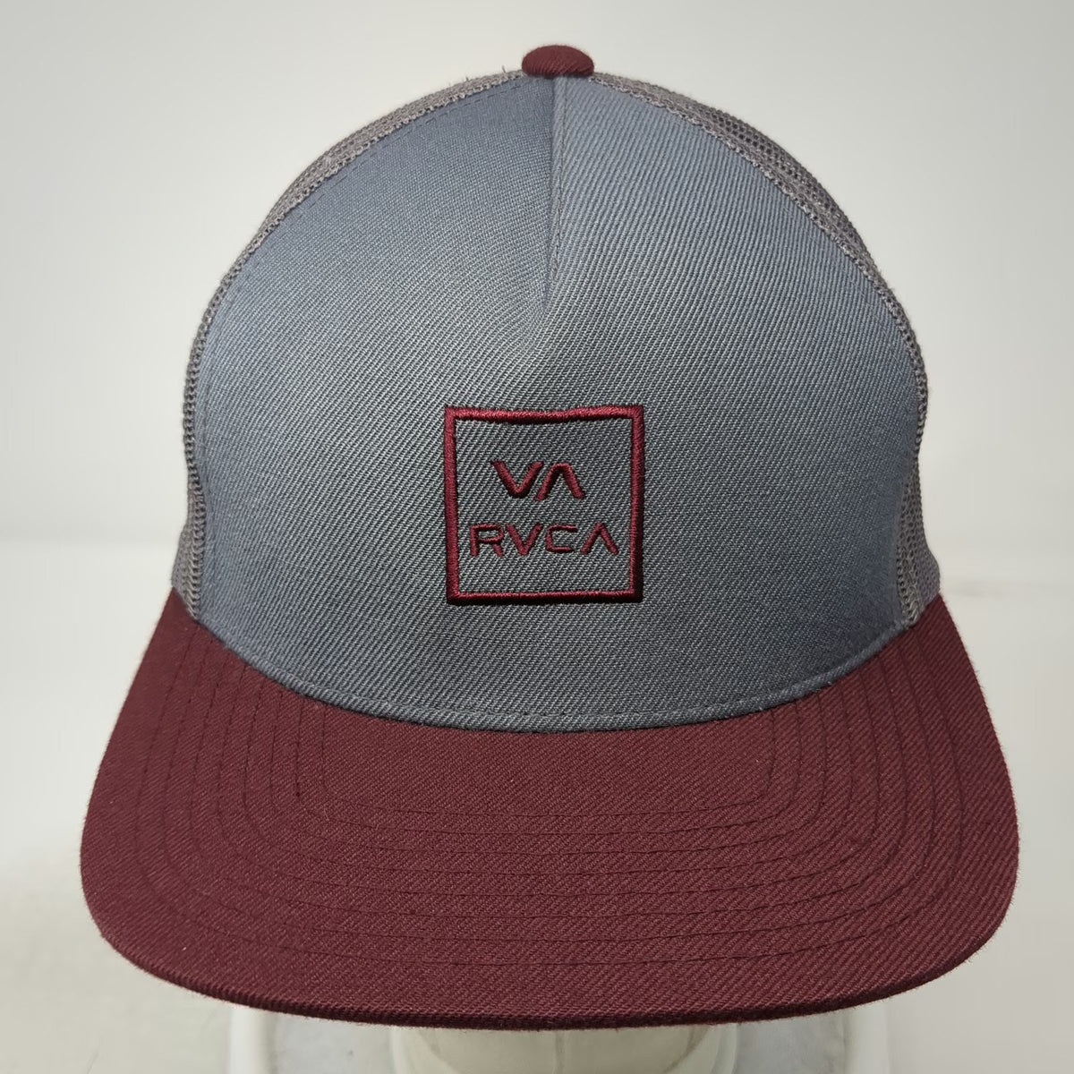 RVCA Trucker Hat Gray Red One Size Snapback Mesh Back Logo Patch Mid Fit Skate
