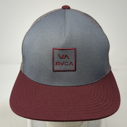 RVCA Trucker Hat Gray Red One Size Snapback Mesh Back Logo Patch Mid Fit Skate