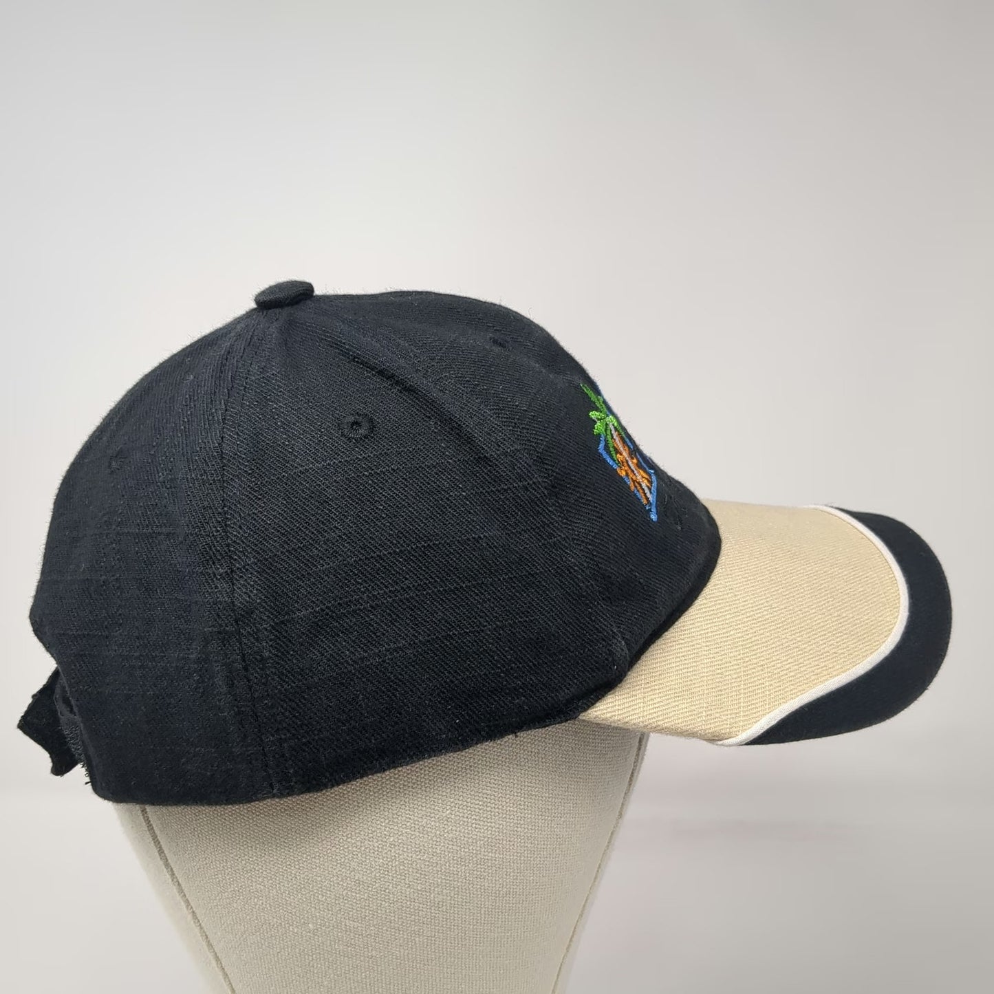 Black Baseball Cap One Size Puerto Rico Scuba Sailboat Beige Two Tone Beach Hat