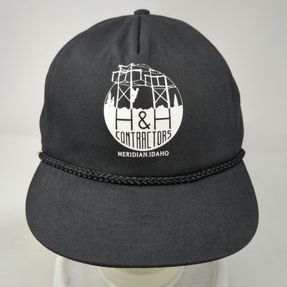San Sun Trapper Hat Black Ear Flaps Rope H&H Contractors Idaho Vintage