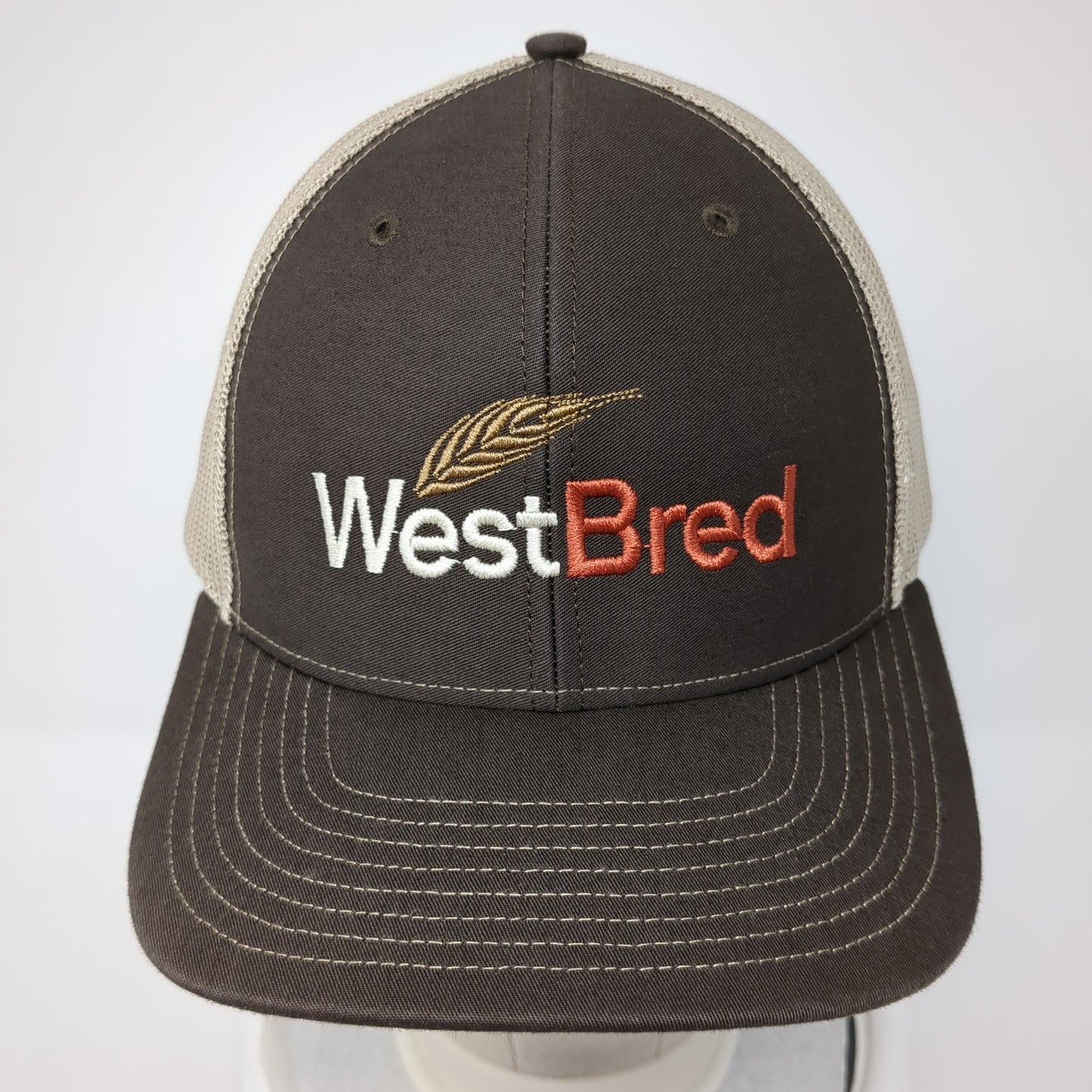 West Bred Snapback Trucker Hat Brown One Size Adjustable Mesh Back Richardson