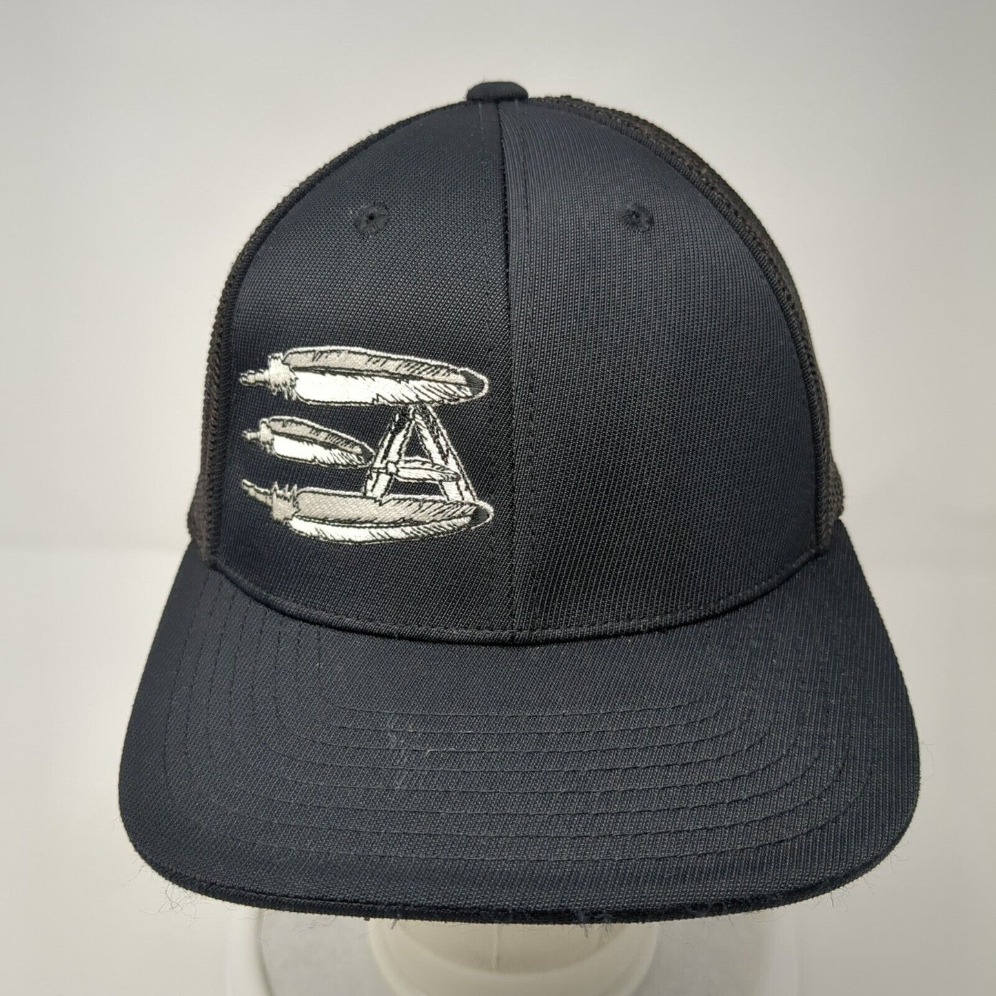 Pacific Headwear Fitted Mesh Back Trucker Hat Black 6 7/8-7 3/8 Feathers