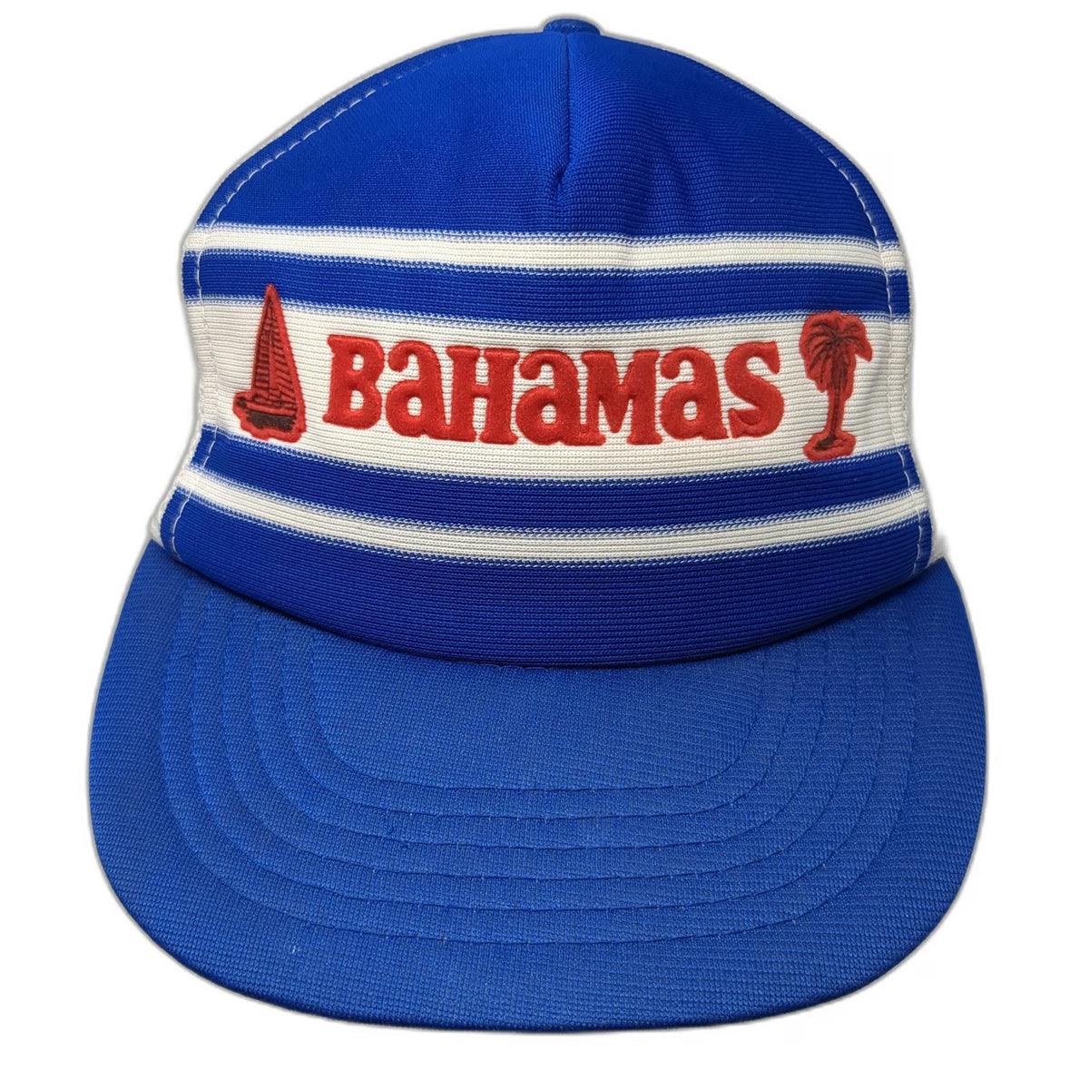 Bahamas Blue White Trucker Hat One Size Mesh Sailboat Palm Tree Striped Travel