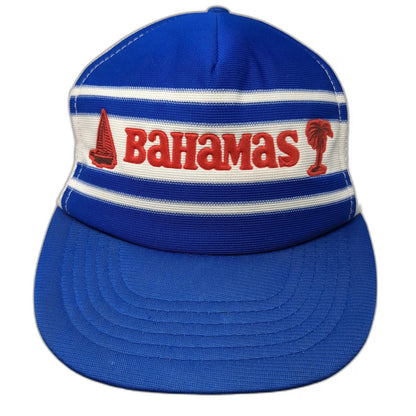 Bahamas Blue White Trucker Hat One Size Mesh Sailboat Palm Tree Striped Travel