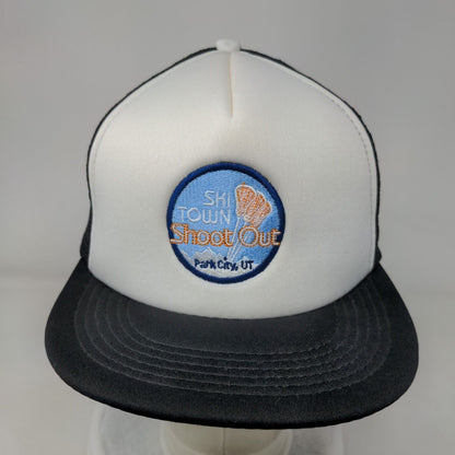 Ski Town Shoot Out Park City UT Snapback Trucker Hat Black OS Mesh Back District