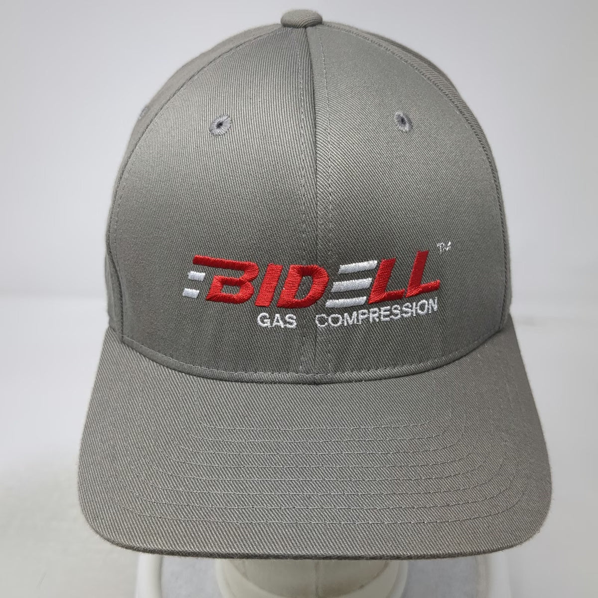 Flexfit Baseball Cap Gray XL Bidell Gas Compression Embroidered Corporate Hat