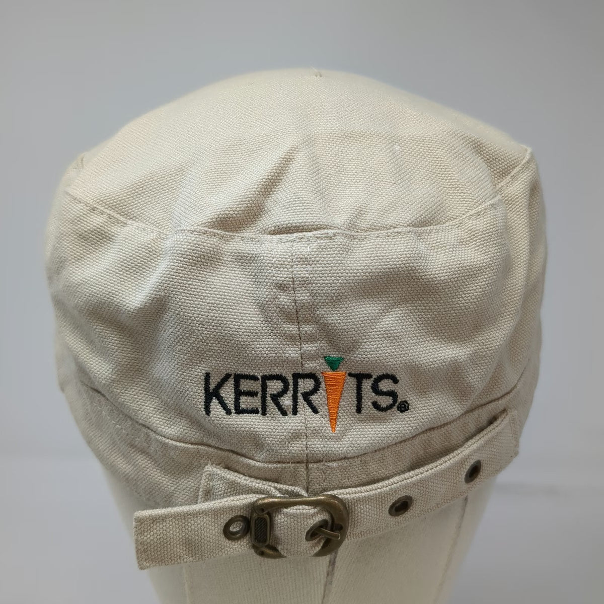 Kerrits Army Cap Beige One Size Cotton Buckle Strapback Cadet Carrot Logo Hat