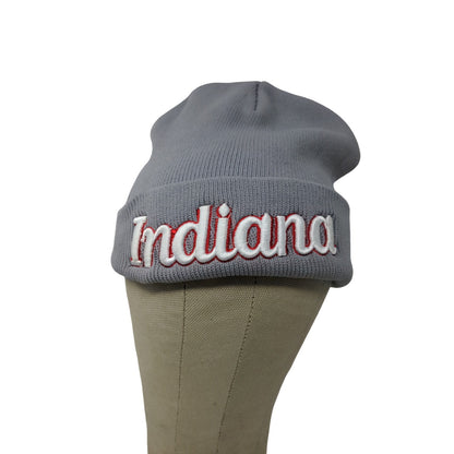 Indiana Beanie Hat Gray Embroidered Spell Out Logo Knit Soft