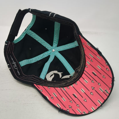 Cheekys Baseball Cap Black OSFM Hook Antler Heart Distressed Arrow Pattern Hat