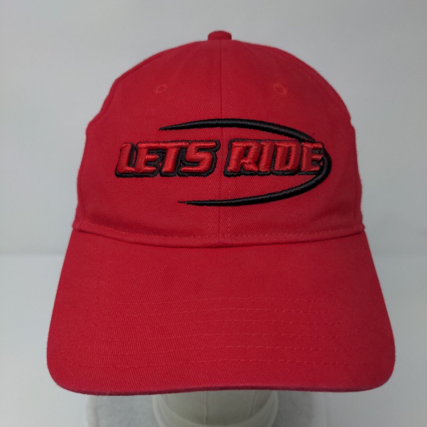 Lets Ride Strapback Hat Red OSFM Adjustable Embroidered 6 Panel Otto Cotton
