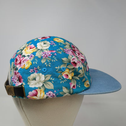 City Hunter 5 Panel Blue Floral Hat Denim Brim One Size Strapback Cotton NY Logo