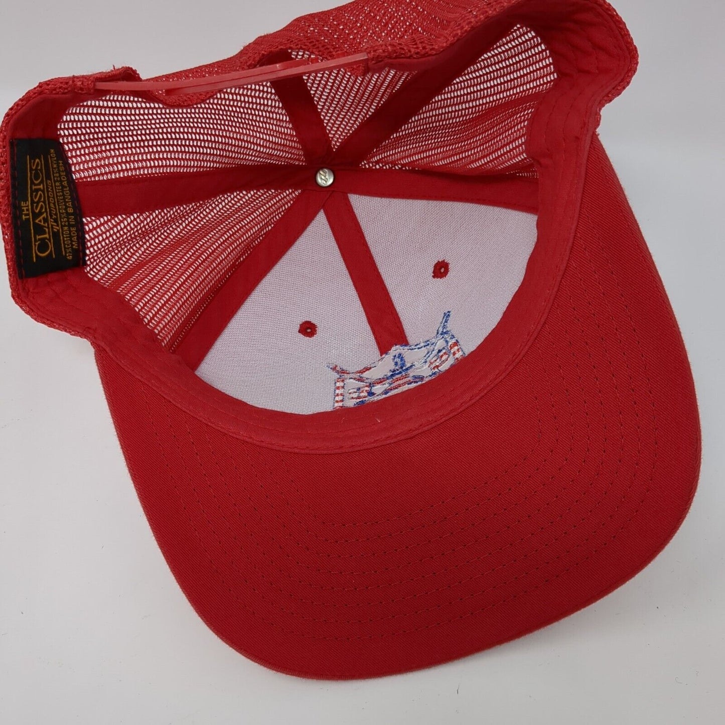 Yupoong Snapback Mesh Back Trucker Hat Red One Size Embroidered Logo