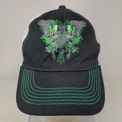 St. Patrick's Day Skull Wings Strapback Mesh Back Trucker Hat Black OSFM