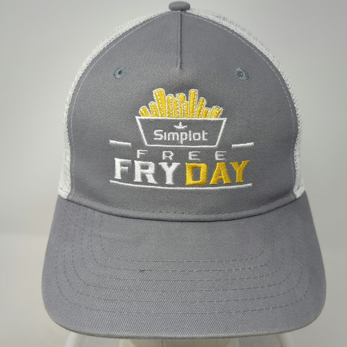 Quake City Caps Trucker Hat Gray One Size Simplot Free Fry Day Mesh Back hat