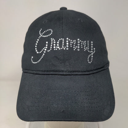 Granny Slideback Hat Black OSFA Adjustable Rhinestone Embellished Cotton