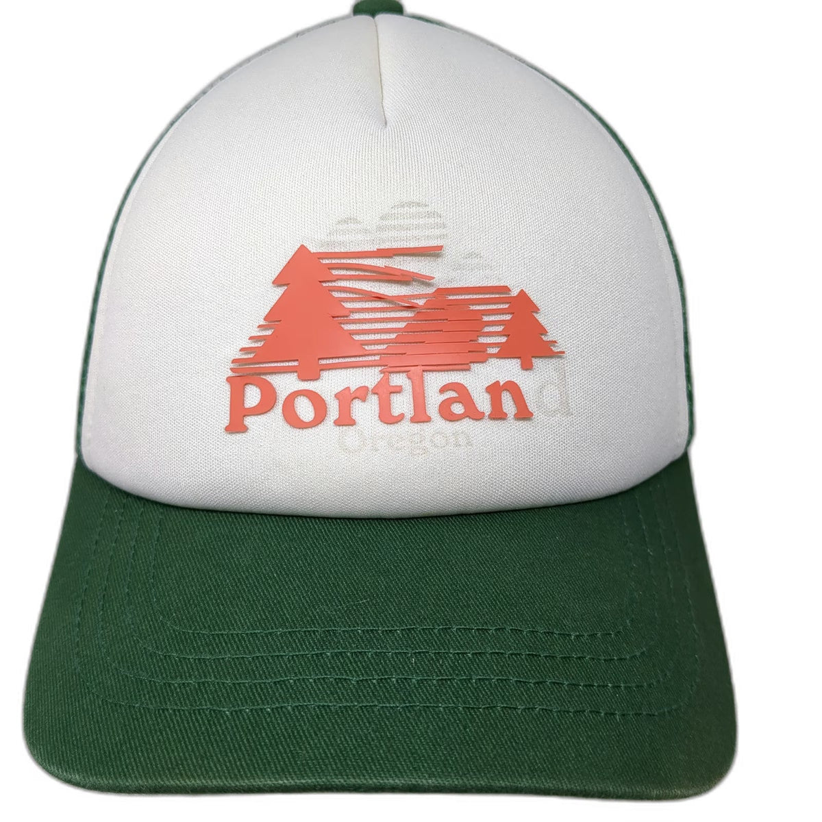 Portland Gear Trucker Hat Green White One Size Snapback Mesh Oregon Pine Trees