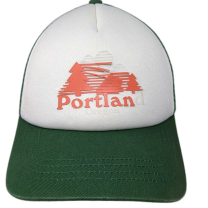 Portland Gear Trucker Hat Green White One Size Snapback Mesh Oregon Pine Trees