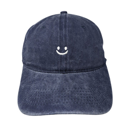 Smiley Slideback Hat Blue One Size Adjustable Solid Embroidered 6 Panel