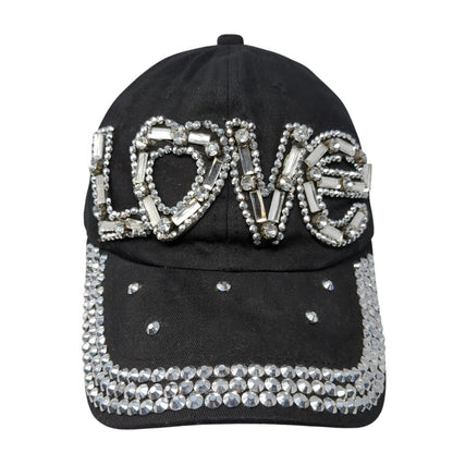 Love Slideback Hat Black One Size Adjustable Bling Embellished 6 Panel