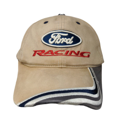 NASCAR Checkered Flag Men's Strapback Hat Tan Ford Racing Embroidered Logo