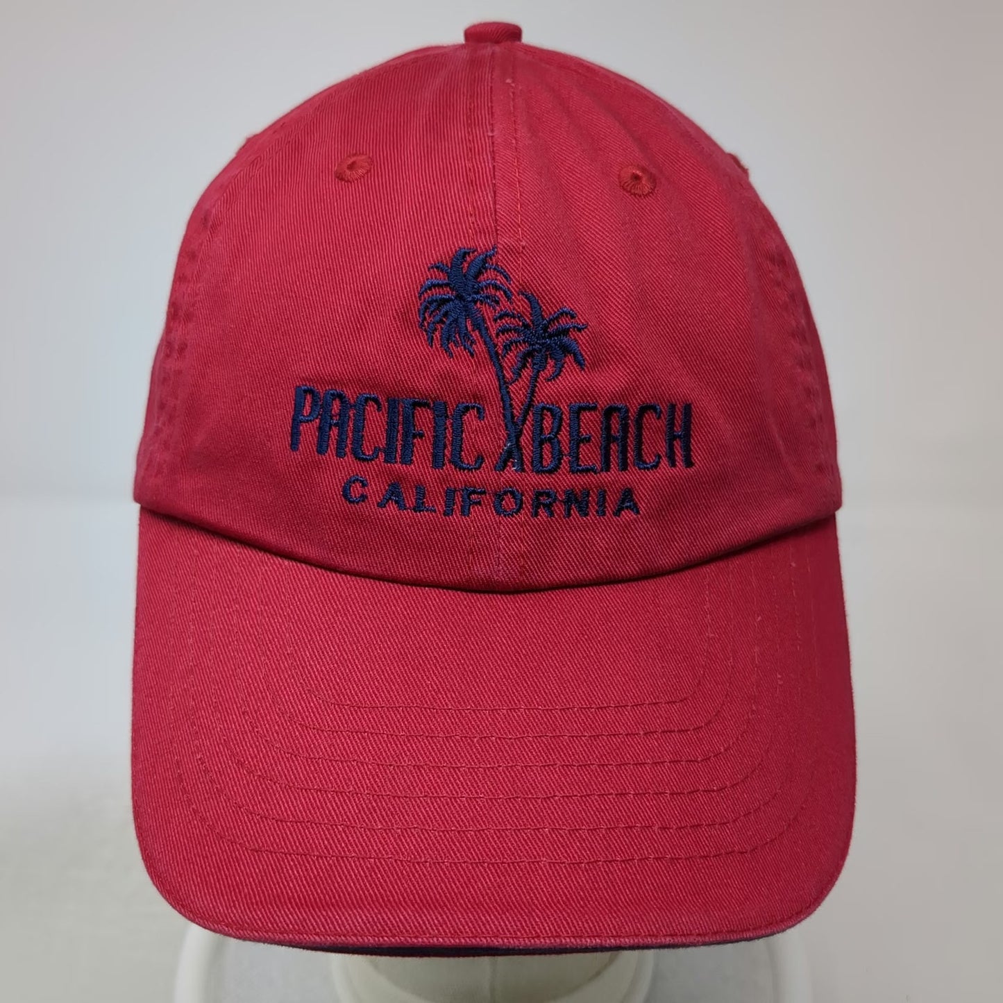 Red Baseball Cap OSFM Pacific Beach California Palm Trees Hat Adjustable Blue